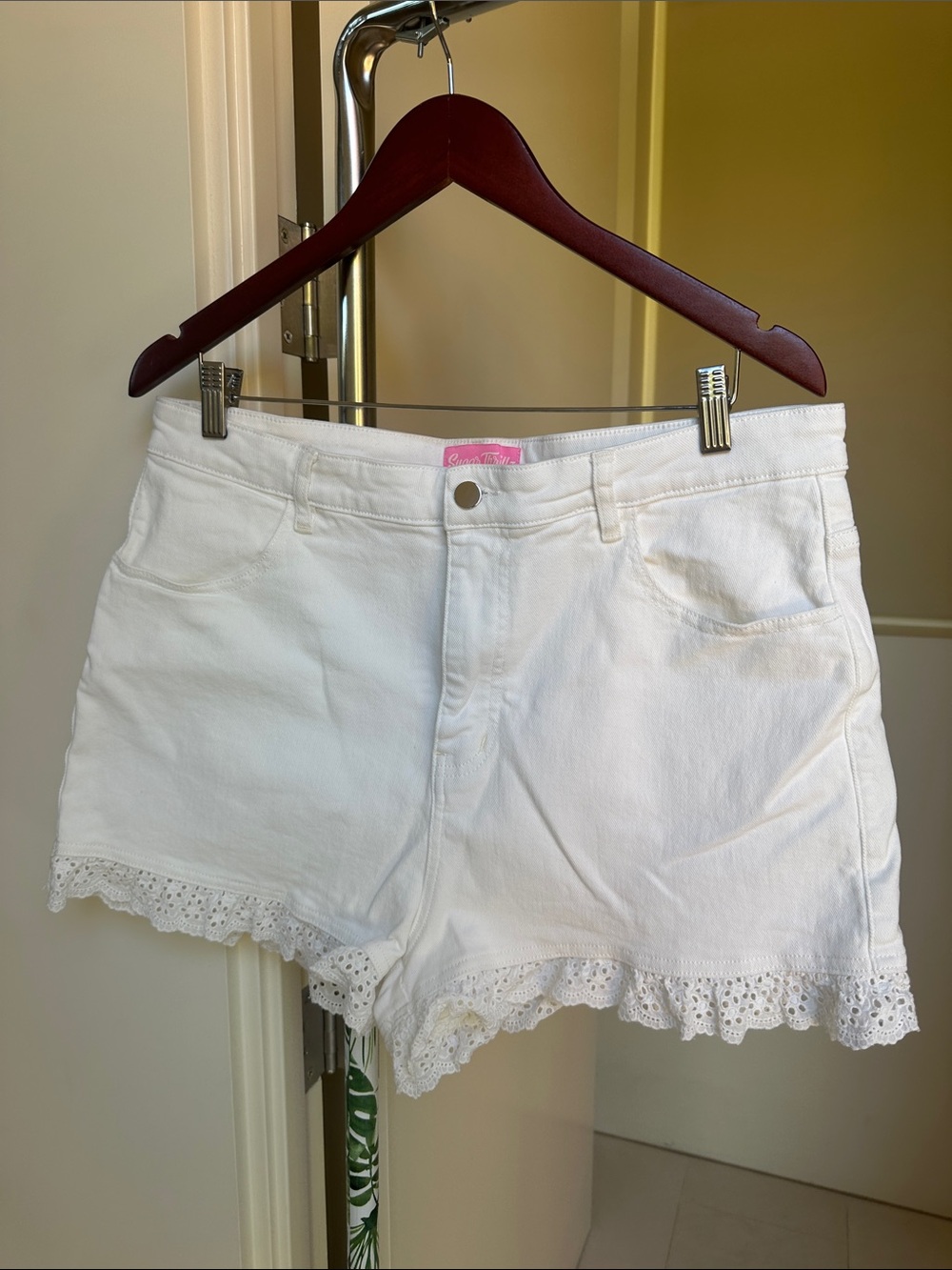 Sugar Thrillz White Lace-Trim Denim Shorts 1X